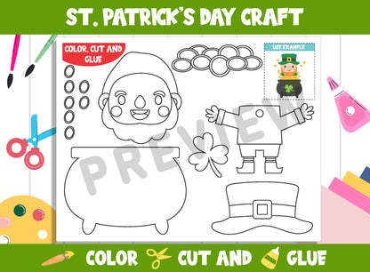 St. Patrick's Day Craft Activity : Color, Cut, and Glue for PreK to 2nd Grade, PDF File, Instant Download