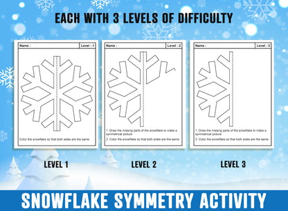 Snowflake Symmetry Unveiled: 24 Pages, 8 Distinct Designs, Each Featuring 3 Levels of Difficulty to Inspire Creative Mastery