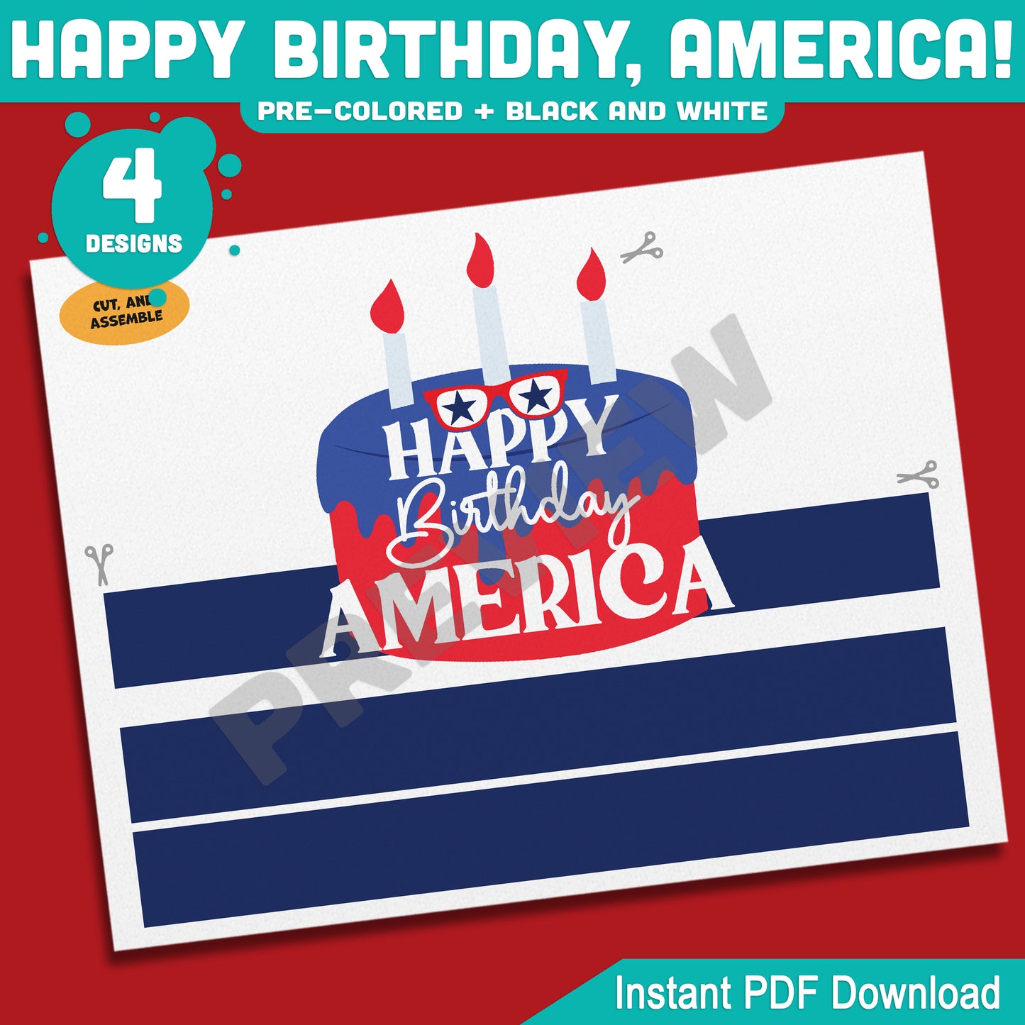 Happy Birthday, America! Patriotic Wearable Activity, Printable Crown, Hat & Headband Templates for Kids