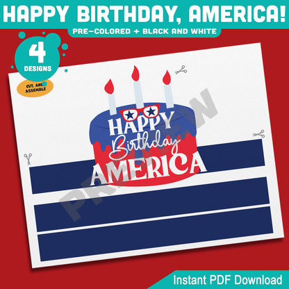 Happy Birthday, America! Patriotic Wearable Activity, Printable Crown, Hat & Headband Templates for Kids