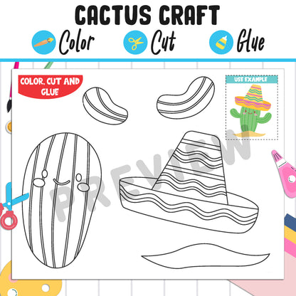 Easy Cactus Craft for Kids : Color, Cut, and Glue, a Fun Activity for Pre K to 2nd Grade, PDF Instant Download