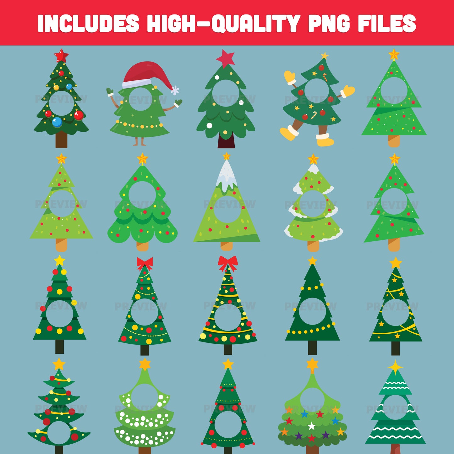 Printable Christmas Tree Body Templates for Kids, 20 Fun Designs, High-Resolution PDF + PNG, Add Your Own Face Craft, Great for Classroom or Home