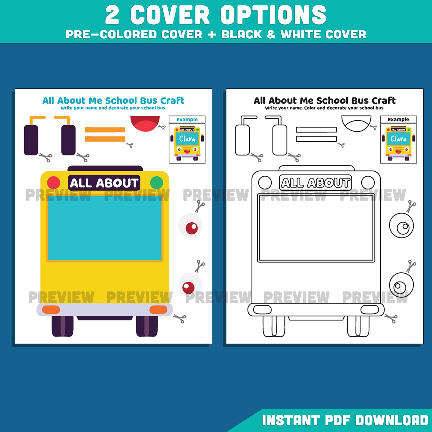 All About Me School Bus Writing Craft, Student Introduction Activity, Beginning of Year Keepsake Book, Instant PDF