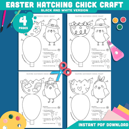 Easter Hatching Chick Paper Craft for Kids, DIY Easter Egg Craft Printable Templates, Spring Cut and Paste Activity, 4 Designs, Classroom Craft