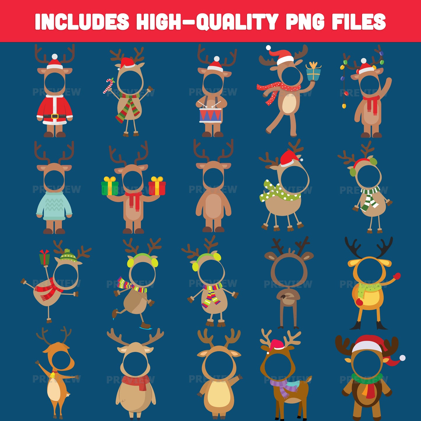 Printable Reindeer Body Templates for Kids, 20 High-Resolution Christmas Craft Designs, PDF + PNG Files, Fun Holiday Classroom & Home Activity