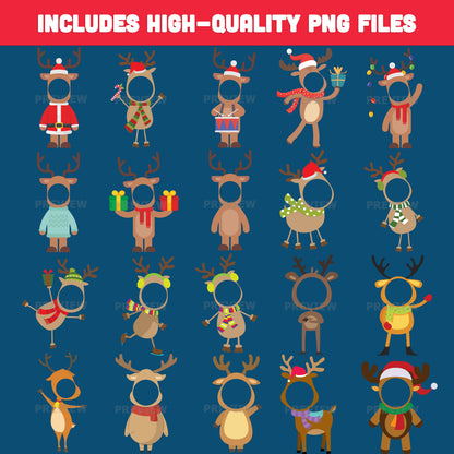 Printable Reindeer Body Templates for Kids, 20 High-Resolution Christmas Craft Designs, PDF + PNG Files, Fun Holiday Classroom & Home Activity
