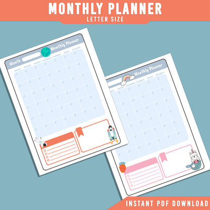 2025 Kids Printable Planner: Fun Goal Tracker, Calendar, To-Do List, Daily/Weekly/Monthly Pages for Boys & Girls, Habit Tracker, PDF Instant Download.