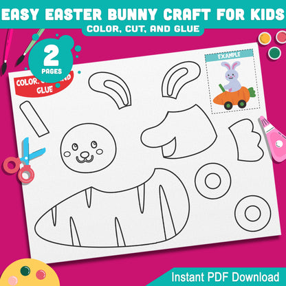 Easy Easter Bunny Craft for Kids, Printable Spring Cut and Paste Craft, Bunny Bulletin Board Activity, High Resolution PDF Files, Instant Download