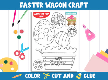 Printable Easter Wagon Craft Activity - Color, Cut, and Glue for PreK to 2nd Grade, PDF File, Instant Download