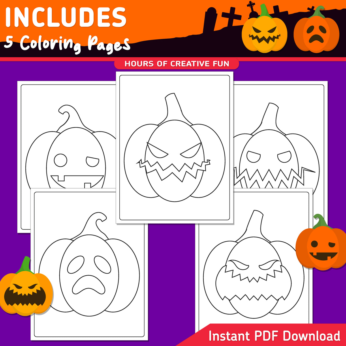 How to Draw a Halloween Pumpkin, Halloween Directed Drawing, Learn to Draw in 6 Easy Steps, Printable Worksheets, 5 Coloring Pages, A4 + Letter PDF