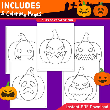 How to Draw a Halloween Pumpkin, Halloween Directed Drawing, Learn to Draw in 6 Easy Steps, Printable Worksheets, 5 Coloring Pages, A4 + Letter PDF