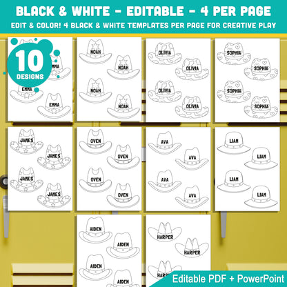 Cowboy & Cowgirl Hats Themed Cubby and Locker Name Tags – Editable, 40 Pages, PDF + PowerPoint, Back to School Printable