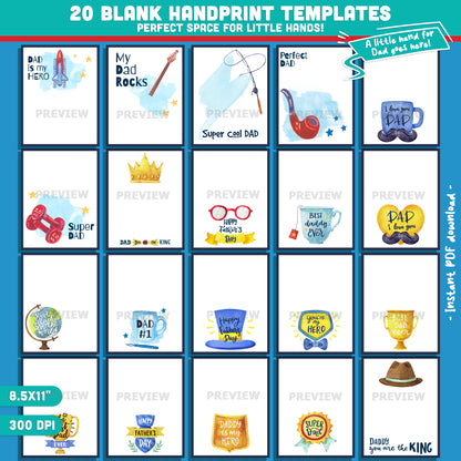 Father’s Day Handprint Art for Kids – 20 Designs with Examples + 20 Blank Templates to Stamp Handprints, Instant PDF Download