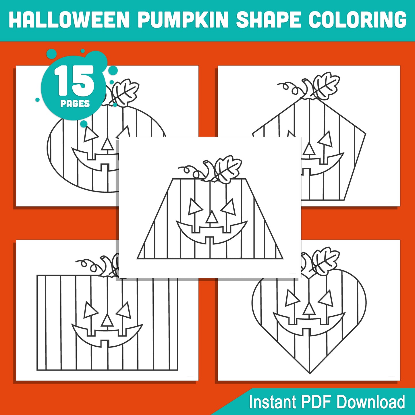 Halloween Pumpkin Shape Coloring Pages: 15 Fun Pages for 2D Shape Recognition, Featuring Spookley – Perfect for Kids’ Learning, PDF Instant Download