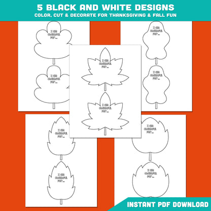 Printable Thankful Leaves Crafts – Thanksgiving Gratitude Activity, Fun Fall & Autumn Classroom Decor, Pre-colored + Black & White Pages, PDF Download