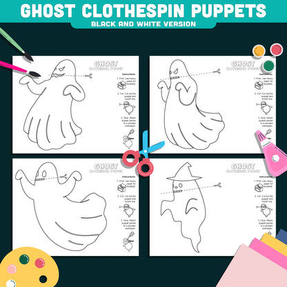 Ghost Clothespin Puppets, Halloween Printable Craft for Kids