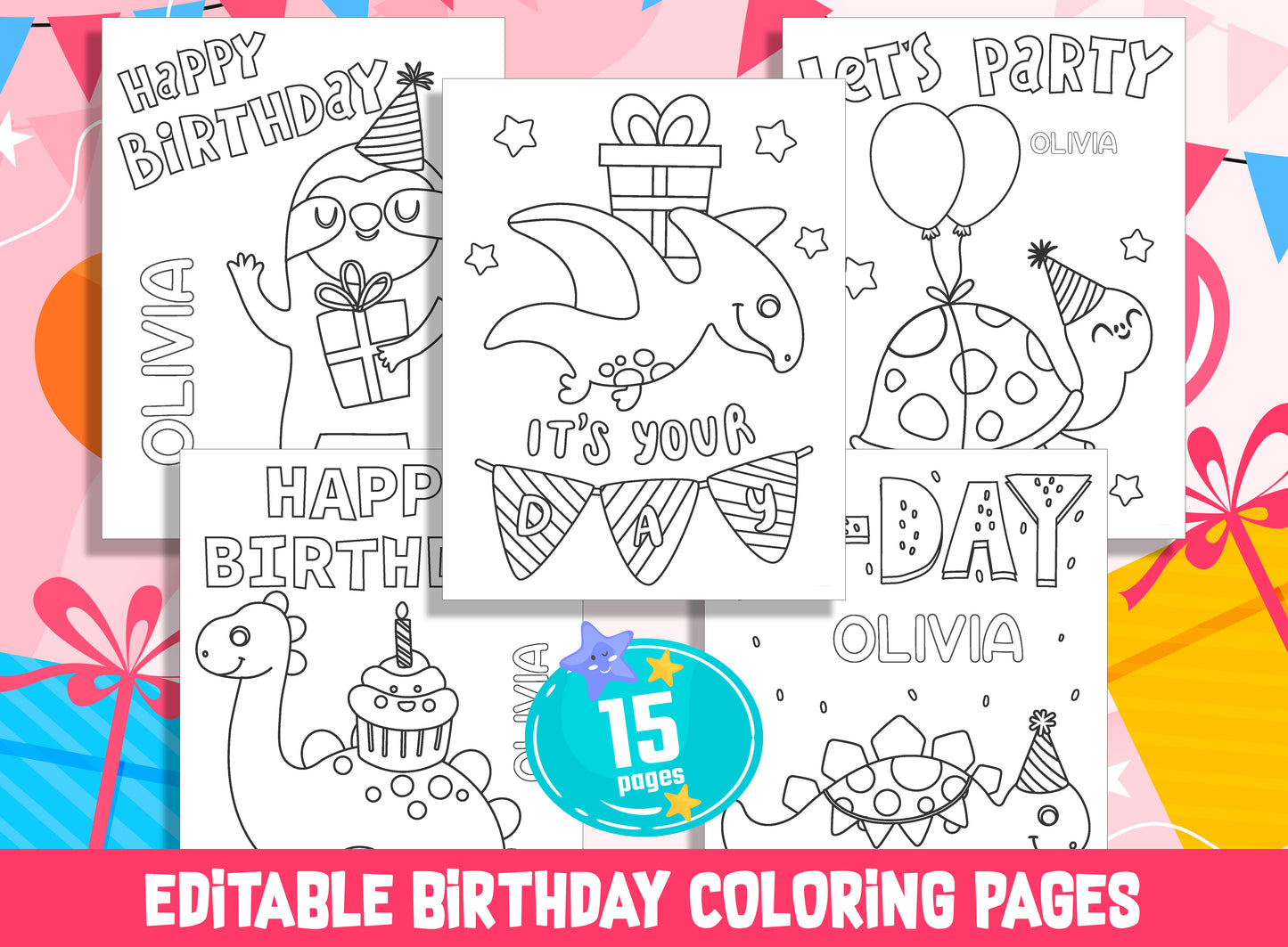 Colorful Celebrations: 15 Editable Birthday Coloring Pages