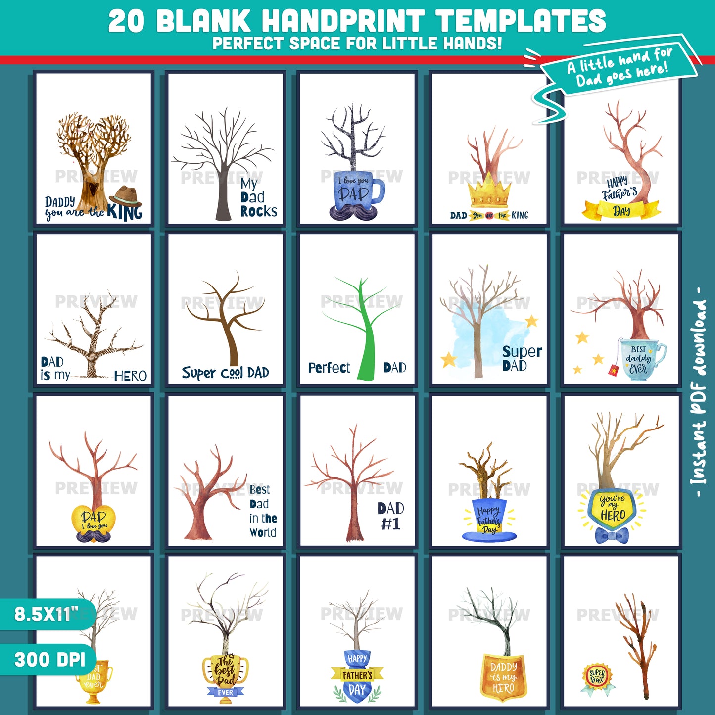 Printable Father’s Day Handprint Tree Crafts – 40 Pages for Kids to Create a Special Gift for Dad with Handprint Templates & Blank Pages