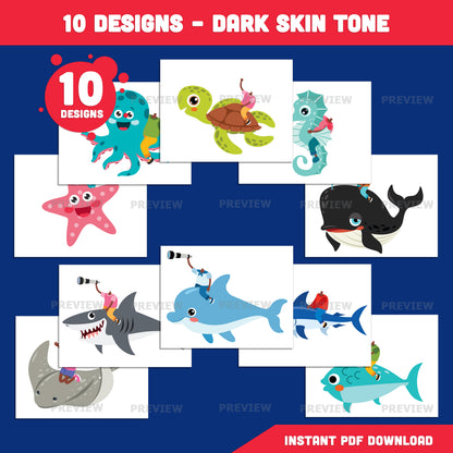 Kids Riding Sea Animal Craft, Add Your Own Face Printable, Sea Creature Rider Template, Fun Classroom Craft, Coloring Version