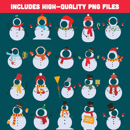 Printable Snowman Body Templates for Kids, 20 Winter “Add Your Face” Designs, Perfect for School, Party, or Home Craft, PDF + PNG Files