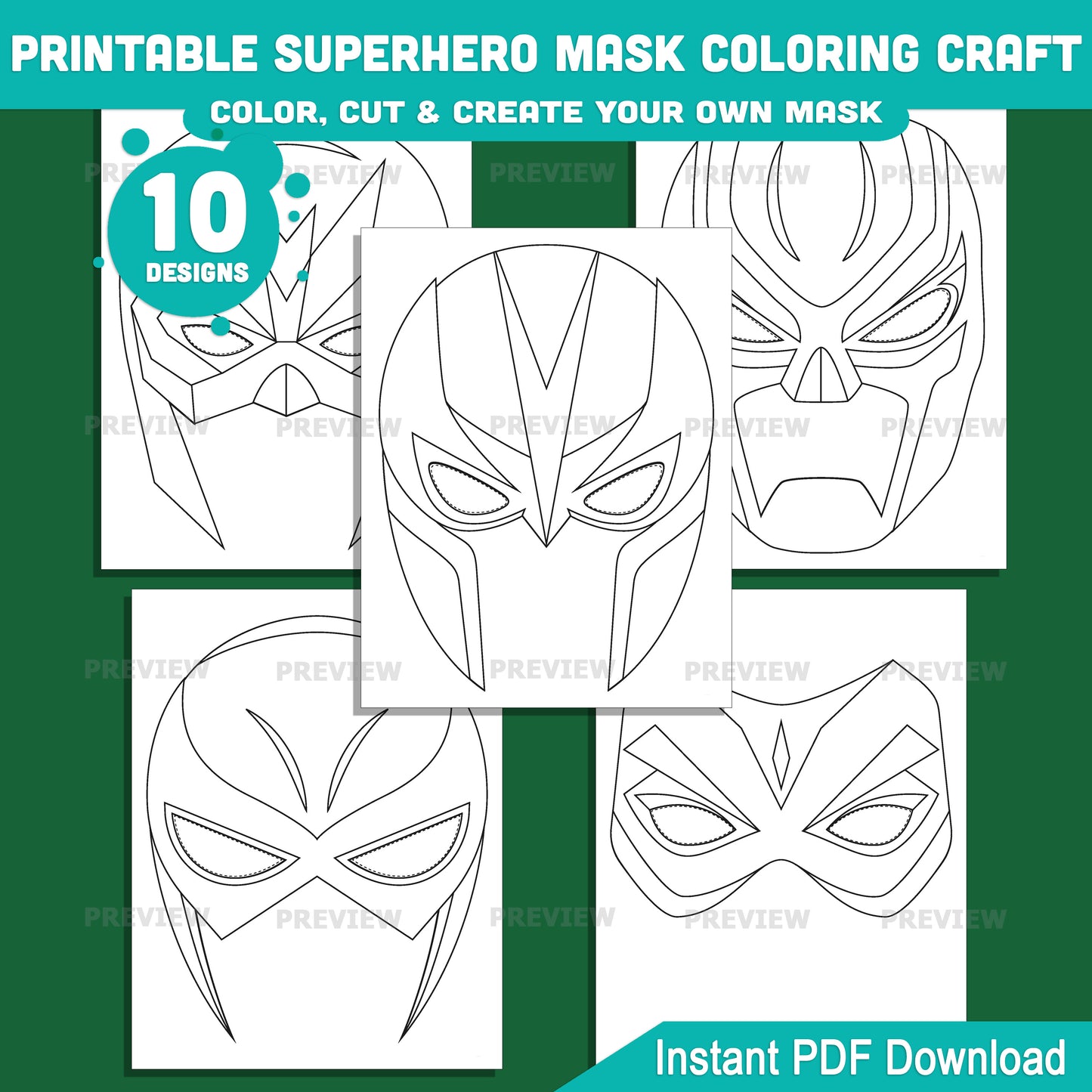 Superhero Mask Coloring Craft, Printable Superhero Set for Kids, Color Your Own Design, Cut and Wear Classroom Activity Pack