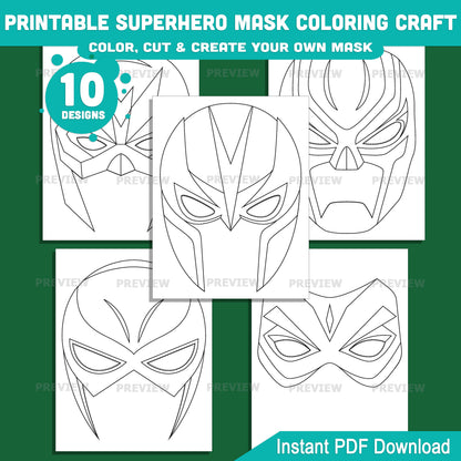 Superhero Mask Coloring Craft, Printable Superhero Set for Kids, Color Your Own Design, Cut and Wear Classroom Activity Pack