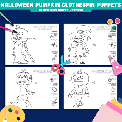 Halloween Pumpkin Clothespin Puppets, Printable Craft for Kids