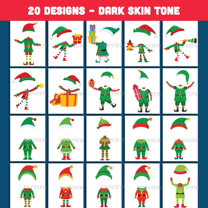 Insert Your Face Elf Templates – Add Your Own Face Christmas Project, 20 Designs Light + Dark Skin Tone, Classroom & Home PDF + PNG Craft Set for Kids