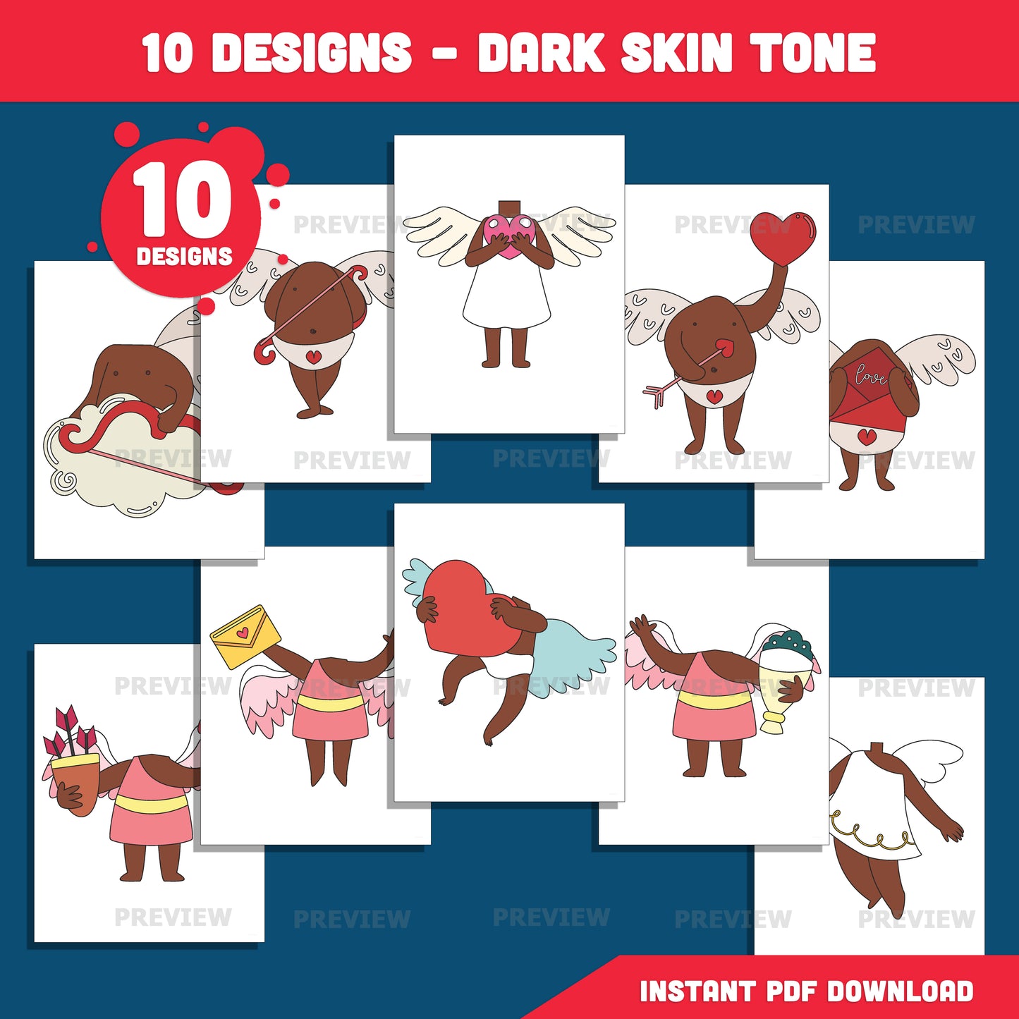 Cupid Body Templates Add Your Face – Valentine Crafts, Valentine’s Day Body Templates, Coloring Version Included, PDF & PNG