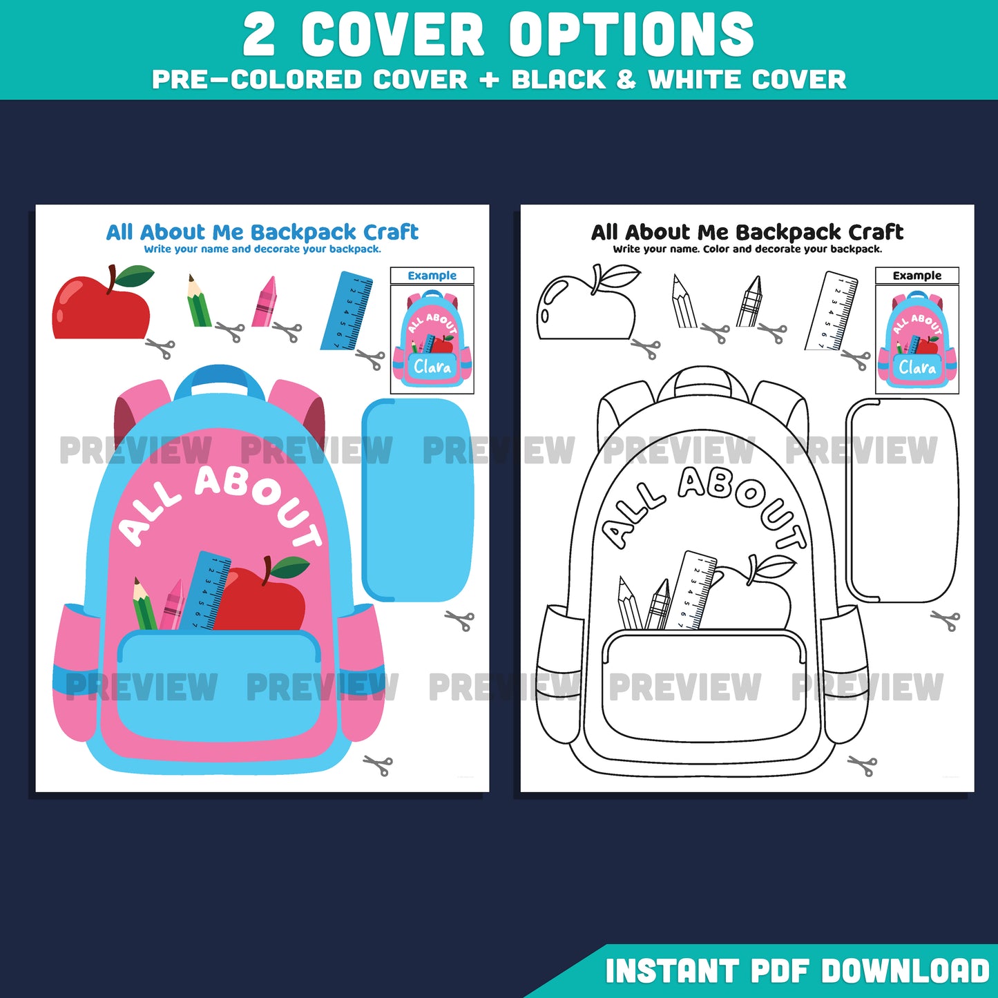 All About Me Backpack Template, Back to School Memory Book, Student Introduction Activity, First Week Printable, 17 Pages