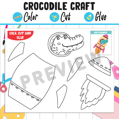 Crocodile Craft : Color, Cut, and Glue, a Fun Activity for Pre K to 2nd Grade, PDF Instant Download