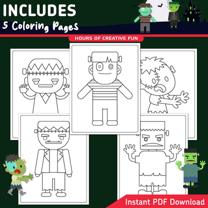 How to Draw Frankenstein, Halloween Directed Drawing, 6 Easy Steps for Kids, Monster Art Lesson, 5 Drawing Pages, 5 Coloring Pages, PDF Download