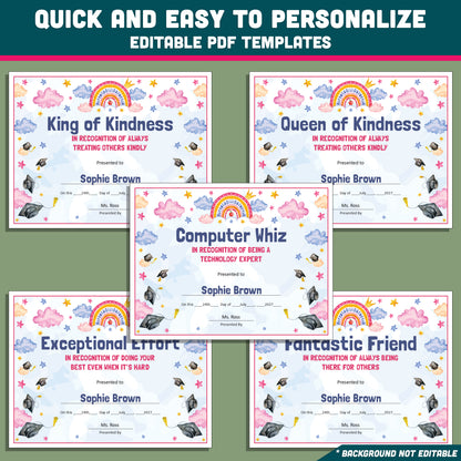 Editable Middle School End-of-Year Class Awards, Printable Student Appreciation Templates, 26 Recognition Designs
