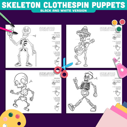 Halloween Skeleton Clothespin Puppets, Printable Craft for Kids