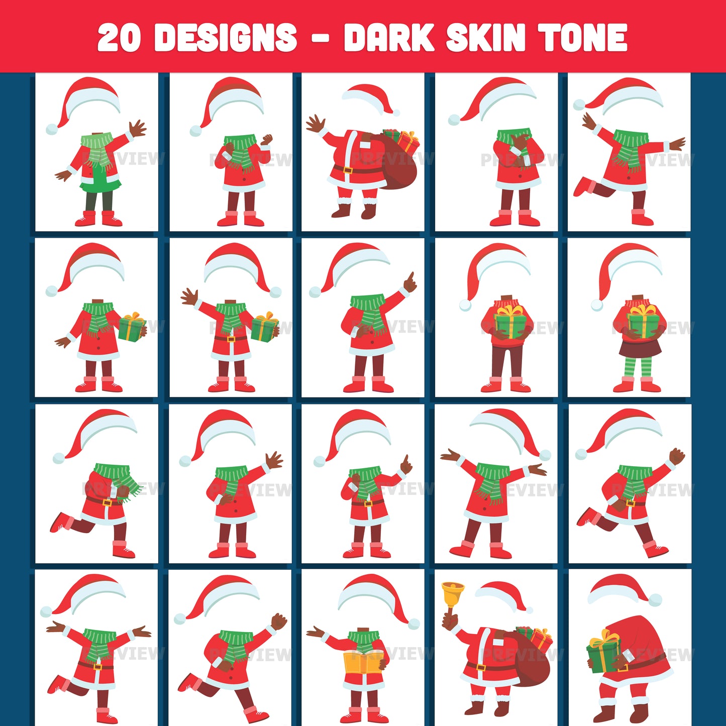 Santa Yourself Printable Templates – Add Your Own Face Christmas Activity, 20 Designs Light + Dark Skin Tone, PDF + PNG for Classroom Crafts and Family Holiday Fun