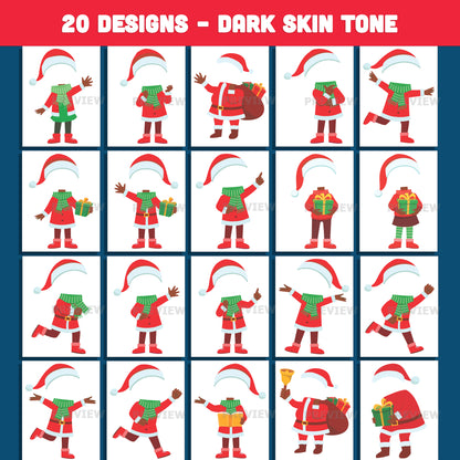 Santa Yourself Printable Templates – Add Your Own Face Christmas Activity, 20 Designs Light + Dark Skin Tone, PDF + PNG for Classroom Crafts and Family Holiday Fun
