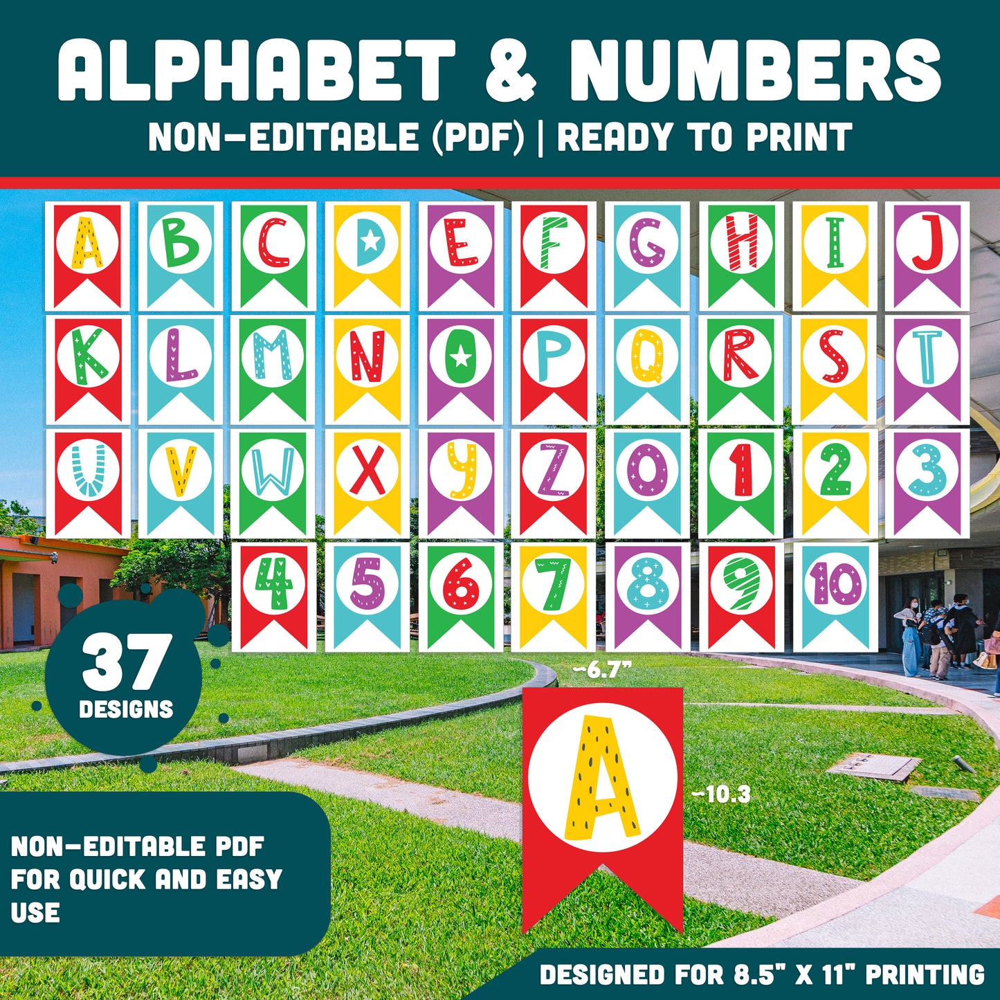 Graduation Banner Printable, Congrats Grad Banner with Editable Alphabet and Numbers, Classroom Decor, 8.5x11 Easy Print Set