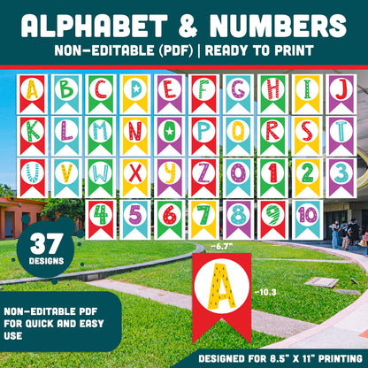 Graduation Banner Printable, Congrats Grad Banner with Editable Alphabet and Numbers, Classroom Decor, 8.5x11 Easy Print Set