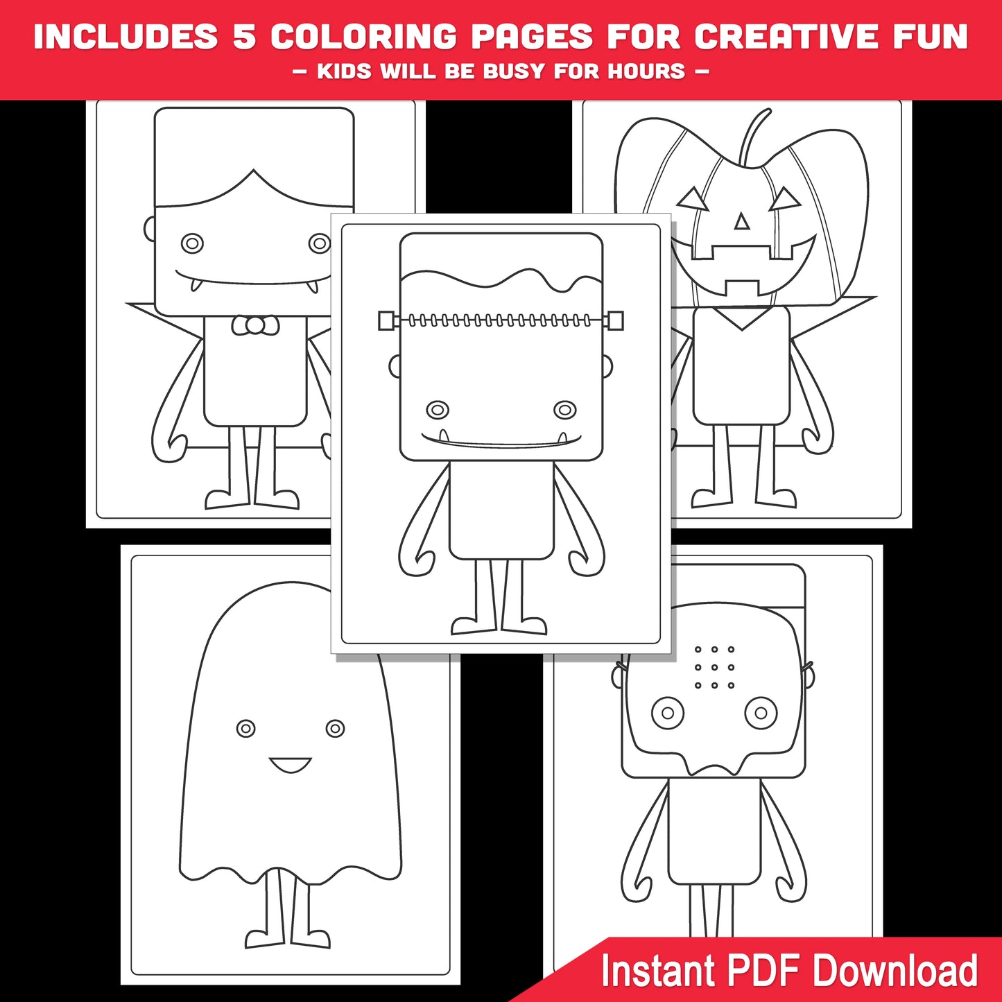 6-Step Halloween Drawing Tutorial Guide: Learn How to Draw Halloween Characters with Frankenstein, Dracula, Pumpkin, Ghost, Mask, 5 Coloring Pages