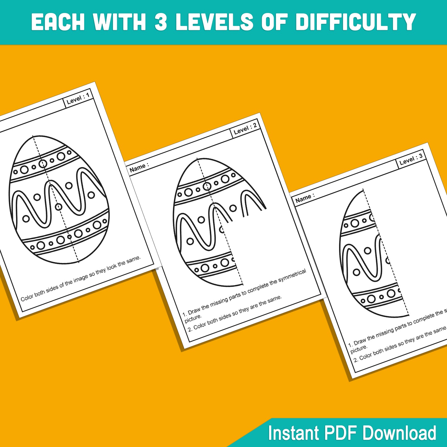 Spring Symmetry Drawing Activity: 24 Pages Featuring 8 Easter Egg Designs in 3 Skill Levels, Great for Art, Creativity, and Seasonal Fun