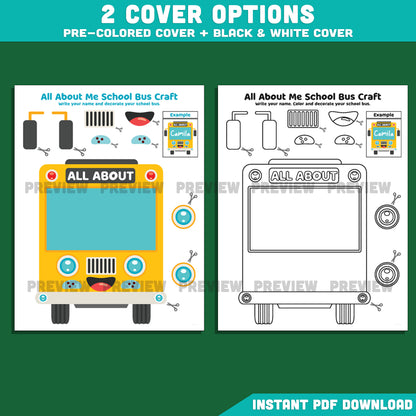 All About Me School Bus Craft, Student Introduction Book, First Week Back to School Activity, Printable PDF
