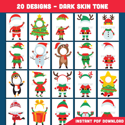 Printable Christmas Body Clipart Templates for Kids, 20 Designs, Light + Dark Skin Tone, Fun Add Your Own Face Winter Craft, PDF + PNG Files, 8.5x11"