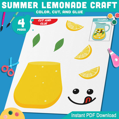 Summer Lemonade Craft, Scissor Skills Printable, Refreshing Drink Creation, Warm Weather Learning Packet, Instant PDF