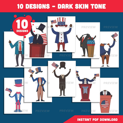 Presidents’ Day Add-Your-Own-Face Crafts, Let Kids Become Little Presidents, Hands-On Cut and Paste Craft, Coloring Version Included
