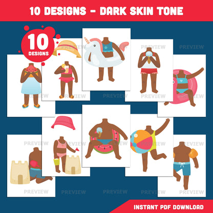 Add Your Own Face Beach Craft for Kids, Beach Day Photo Insert, Kids Playing on the Beach Photo Templates, Summer Activity, Coloring Version Included