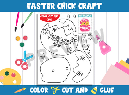 Printable Easter Chick Craft Activity - Color, Cut, and Glue for PreK to 2nd Grade, PDF File, Instant Download