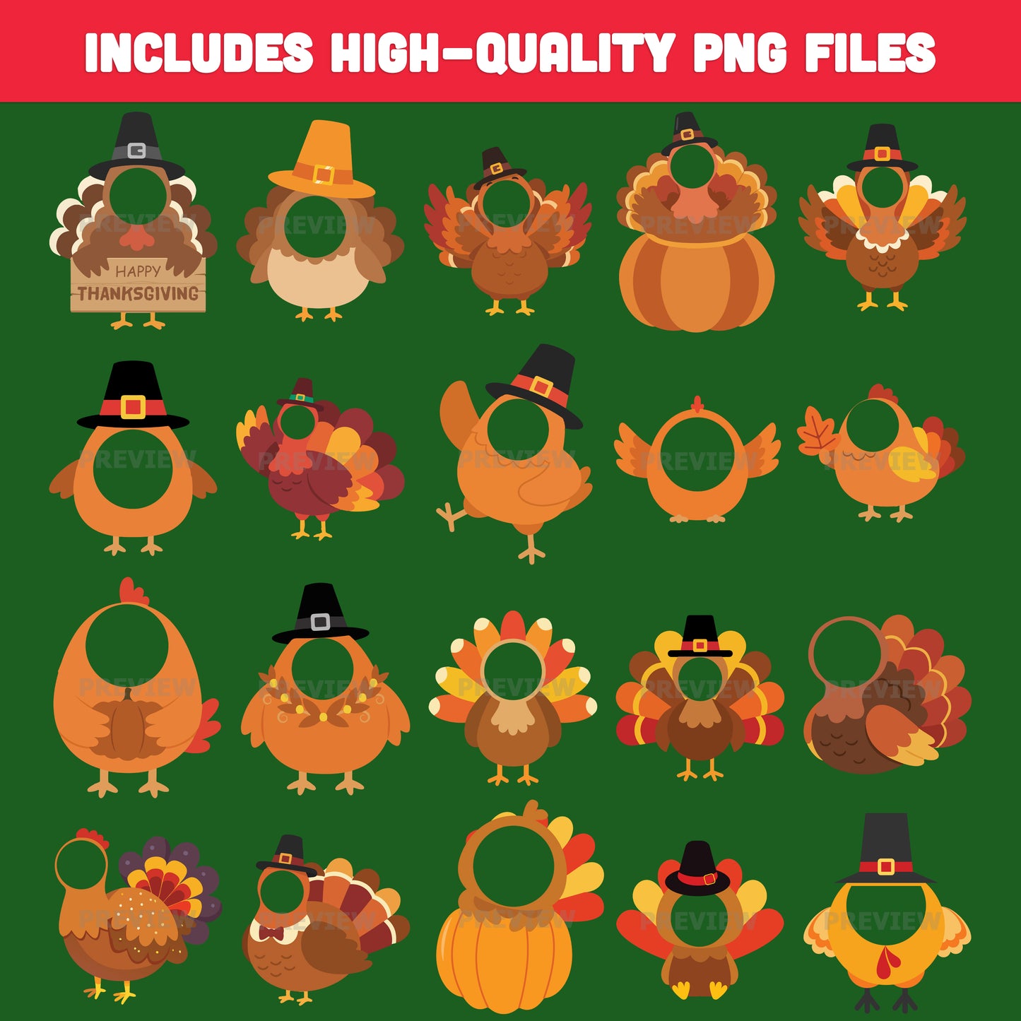 Thanksgiving Add Your Face Turkey Crafts, 20 Printable Body Templates, Fun Classroom or Home Activity, Includes PDF + PNG High-resolution Files, 8.5x11"