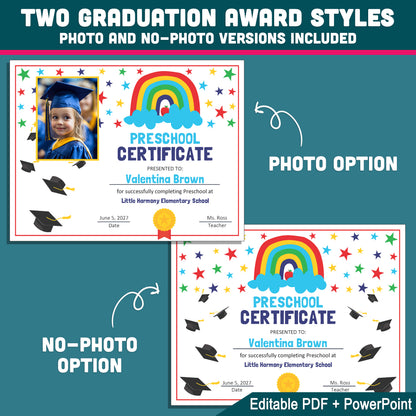 Editable Certificate Templates, Printable Awards for Any Grade, PDF and PowerPoint, Photo and No-Photo Styles