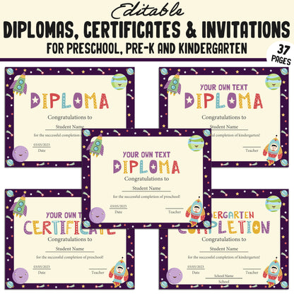 37 Editable Pre K Graduation Diploma, Preschool, Kindergarten Certificates, and Invitations – Instant PDF Download!