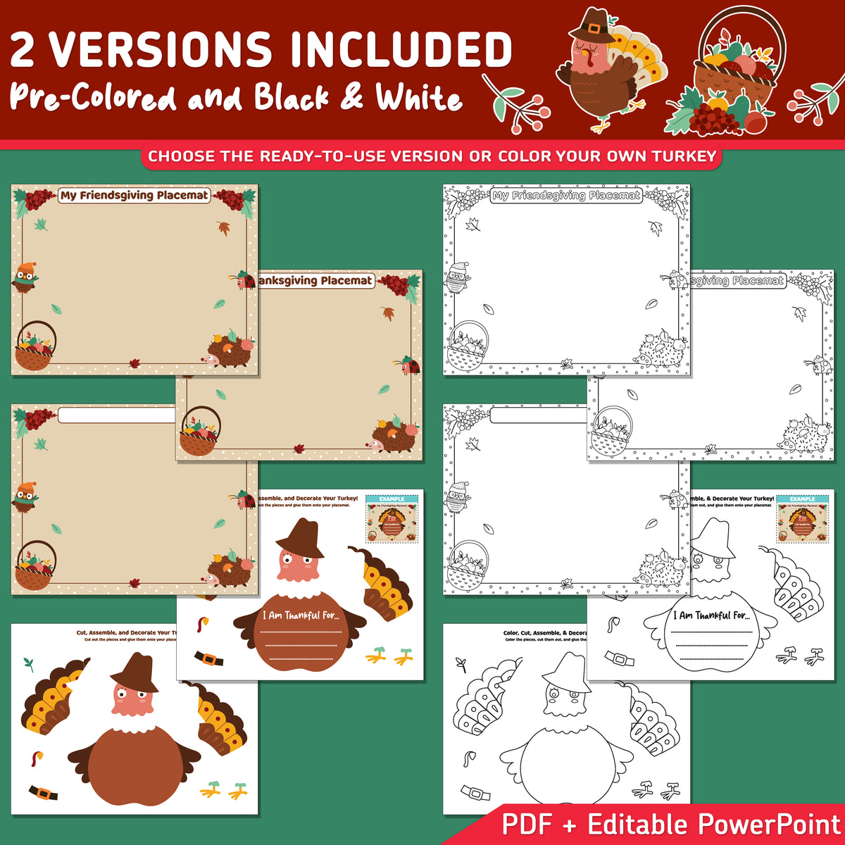 Friendsgiving Placemat Craft, Thanksgiving Turkey and Gratitude Writing
